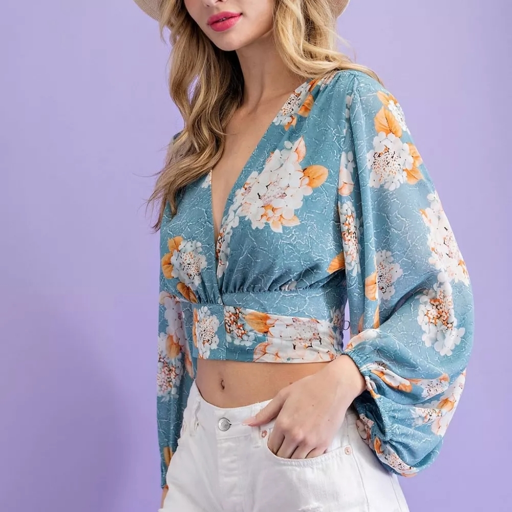 Flower Print Surplice Top